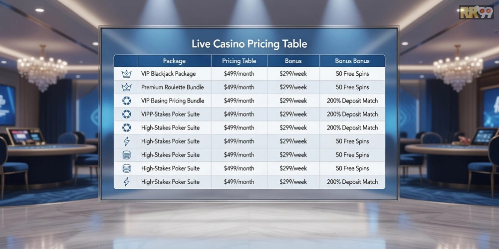 Bảng giá chi tiết các gói dịch vụ trực tiếp casino rr99 cập nhật năm 2025 với ưu đãi hấp dẫn