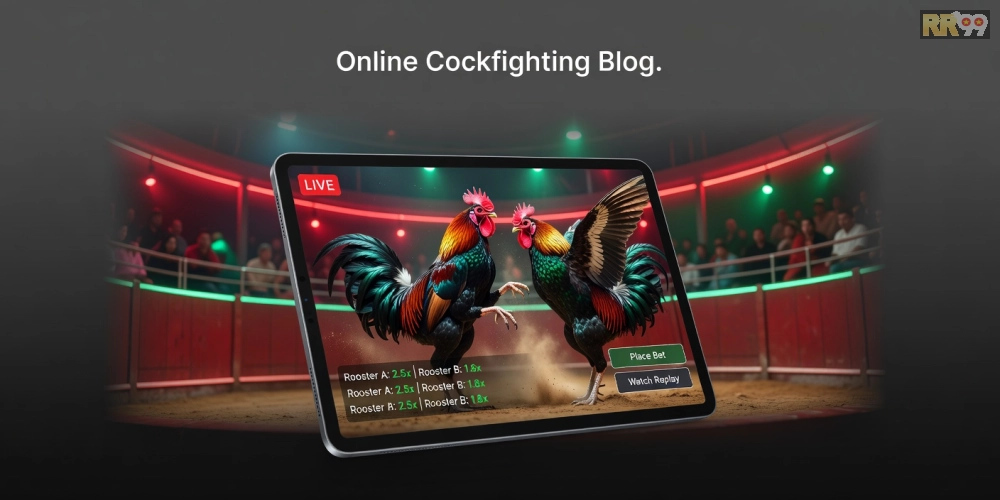 Minh họa khái niệm đá gà trực tuyến với giao diện nền tảng hiện đại