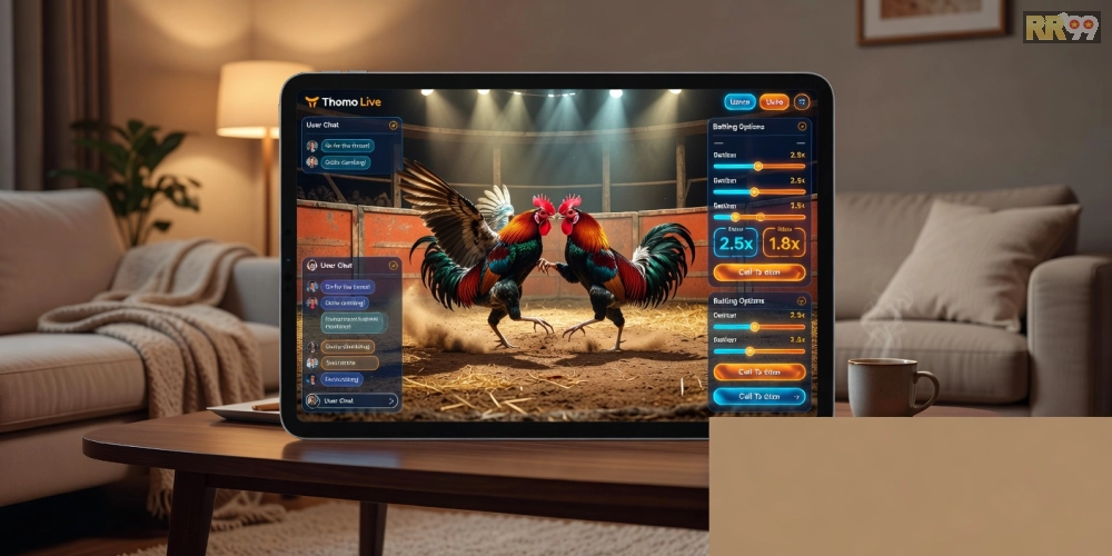Giao diện xem đá gà trực tuyến Thomo với các trận đấu hấp dẫn và tùy chọn cá cược rõ ràng