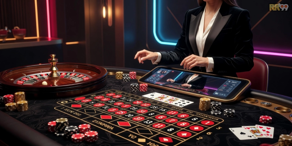 Hình minh họa giao diện live casino rr99 với dealer thực tế và bàn chơi chuyên nghiệp