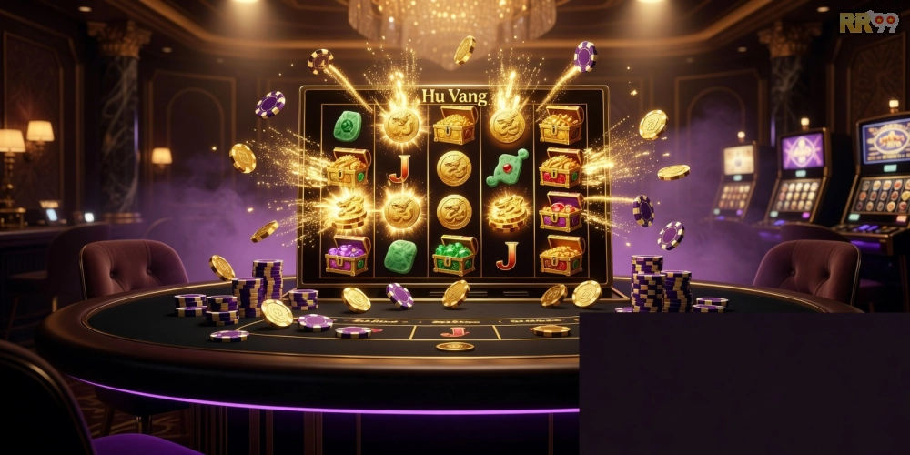 Giao diện game nổ hũ Hu Vang từ RR99 với hiệu ứng ánh sáng rực rỡ